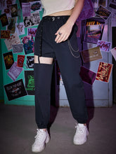 ROMWE Grunge Punk Solid Belted Chain Cut-out Pants